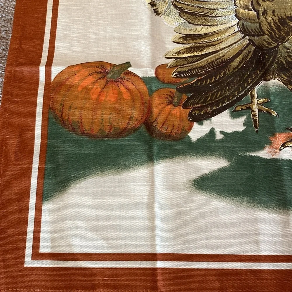 Williams Sonoma Linen Thanksgiving Turkey Pumpkin Blend Tea Towel